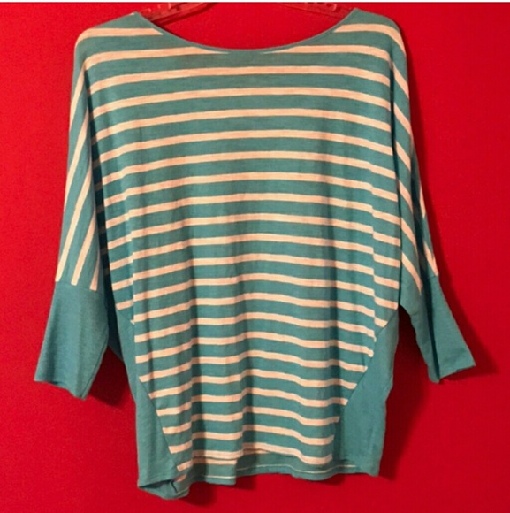 STYLUS Tops - Turquoise and white Dolman Style Top